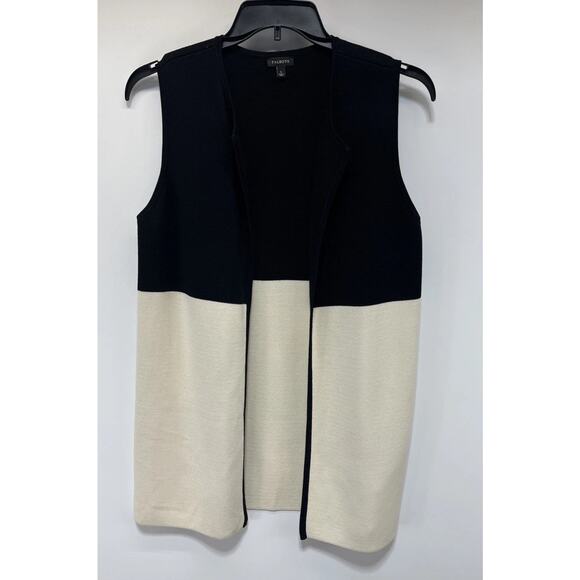 Talbots Women's Large Cardigan Vest Open Front Cream Black - Picture 1 of 5